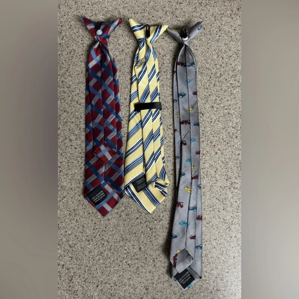 Set of 3 boys clip on ties Cars, stripes